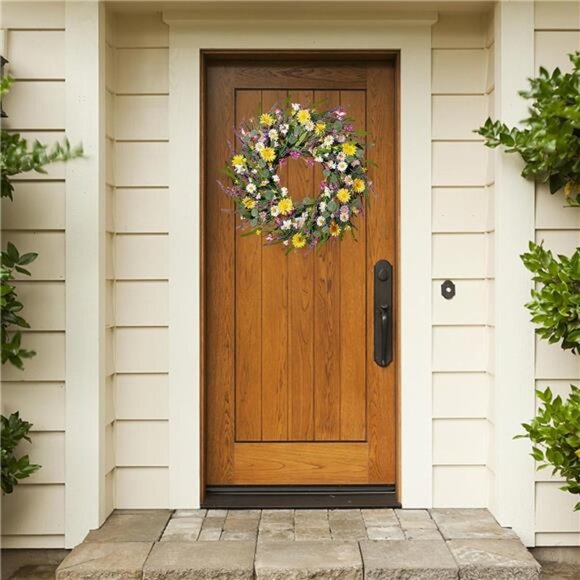 Daisy and Lavender Wreath 22’’ Wildflower Spring Summer Artificial - Picture 2 of 7